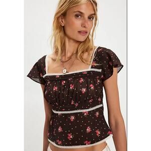 NWT FREE PEOPLE Prairie Field Top | Black Coffee Combo | Size M